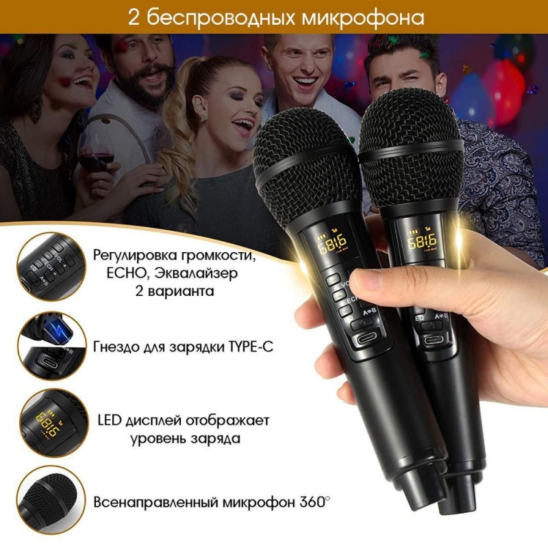 Bluetooth караоке-колонка SDRD SD-319 - два радиомикрофона, USB, AUX, RETRO STYLE